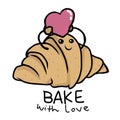 Croissant bake with love cartoon illustration