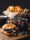 Croissant With Blueberry Jam and Blueberries Royalty Free Stock Photo