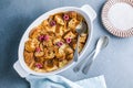 Croissant bread pudding with custard creamy sauce and vanilla ice cream very delicious dessert Royalty Free Stock Photo