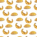 Croissant bread wheat yellow seamless pattern on a white background for design