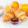 Croissant breakfast croissants orange juice coffee food hotel buffet jam square Royalty Free Stock Photo