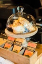 Croissant and Brrowine in glass show at coffee shop Royalty Free Stock Photo