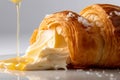 Croissant with butter and honey on white background. Generative Ai image