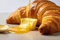 Croissant with butter and honey on white background. Generative Ai image