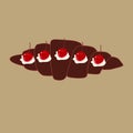 Croissant chocolate with cherry on brown background. Tasty croissant. icon