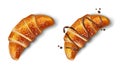 Croissant with chocolate isolated. Realistic traditional french Croissant. Bake sweet dessert product for breakfast or