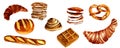 Croissant, cinnamon roll, baguette, pretzel, white, background, bread,