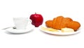 Croissant with coffee, cheese and apple