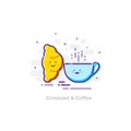 Croissant and coffee concept in mbe design style. Vector flat illustration. Royalty Free Stock Photo