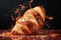 Croissant crazy tasty food splash. Generate Ai