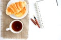 Croissant cup coffee white book Royalty Free Stock Photo