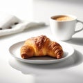 Croissant and a cup of coffee on white table Royalty Free Stock Photo