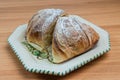 Croissant cut in half in a dish Royalty Free Stock Photo