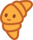 Croissant doodle mascot character emoji. Funny croisant emoticon. Isolated vector illustration.