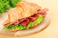 Croissant filled with ham and lettuce