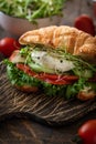 Croissant fish and poached egg sandwich