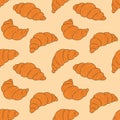 Croissant flat seamless pattern. French bakery morning cute background