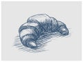 Croissant hand drawn blue sketch raster