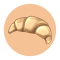 Croissant icon in beige circle. Cute design element for bakery shop and patisserie. Traditional French breakfast, delicious Royalty Free Stock Photo