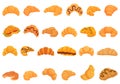 Croissant icons set cartoon . Sweet food