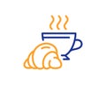 Croissant line icon. Coffee cup with bun sign. Vector