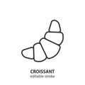 Croissant line icon. Pastry outline vector symbol. Editable stroke