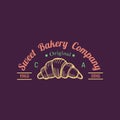 Croissant logo.Vector typographic poster of sweet bakery. Hipster pastry label.Vintage desert products icon illustration