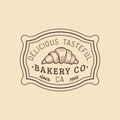 Croissant logo. Vintage bakery icon.Retro emblem of sweet cookie.Hipster pastry label.Biscuit sign. Desert illustration.