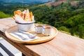 Croissant with Milked Tea on the Hill Royalty Free Stock Photo