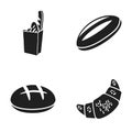 Croissant, a packet of bread, a round rye, a wheat loaf. Bread set collection icons in black style vector symbol stock