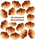 Croissant pattern Vector. Sweet dessert breakfast menu