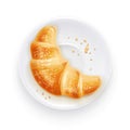 Croissant on plate. Traditional french baked goods. Vector illustration.