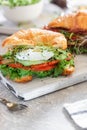 Croissant red fish and poached egg sandwich