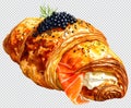 Croissant with Salmon and Caviar Illustration, Gourmet Breakfast Royalty Free Stock Photo