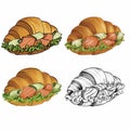 croissant with salmon sketch set