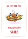 Croissant sandwich cartoon character love card
