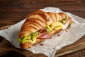 Croissant sandwich with cheese and ham