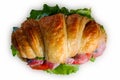 Croissant sandwiche with salmon red fish isolated on a white background