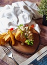 Croissant sandwitch on the wood plate