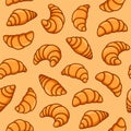 Croissant Seamless Pattern. Sweet Cute Dessert Background. Vector