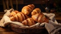 Croissant, a single fresh crispy french Croissant, black background