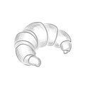 Croissant sketch. Hand drawn baking. Digital art. Vector illustration. Black drawing isolated on white background. Sweet dessrt do