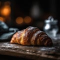 Croissant On Stone In Rustic Pub. Generative AI Royalty Free Stock Photo
