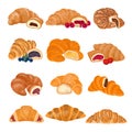 Croissant vector french food sweet dessert pastry bun for breakfast illustration bakery set of tasty bread bagel