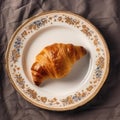 Croissant On A White Indian Style Round Smooth Plate, French Dinners. Generative AI