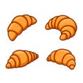 Croissants Bake Pastry Set on White Background. Vector