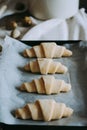 Croissants on a baking sheet.