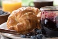 Croissants with blueberry jam and blueberries Royalty Free Stock Photo