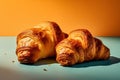 Croissants, bread on a pastel background Commercial photography