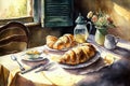 Croissants Breakfast On Table In France Country House - Generative AI